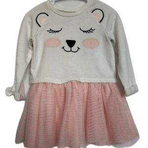 Place White and Pink Bear Face Dress